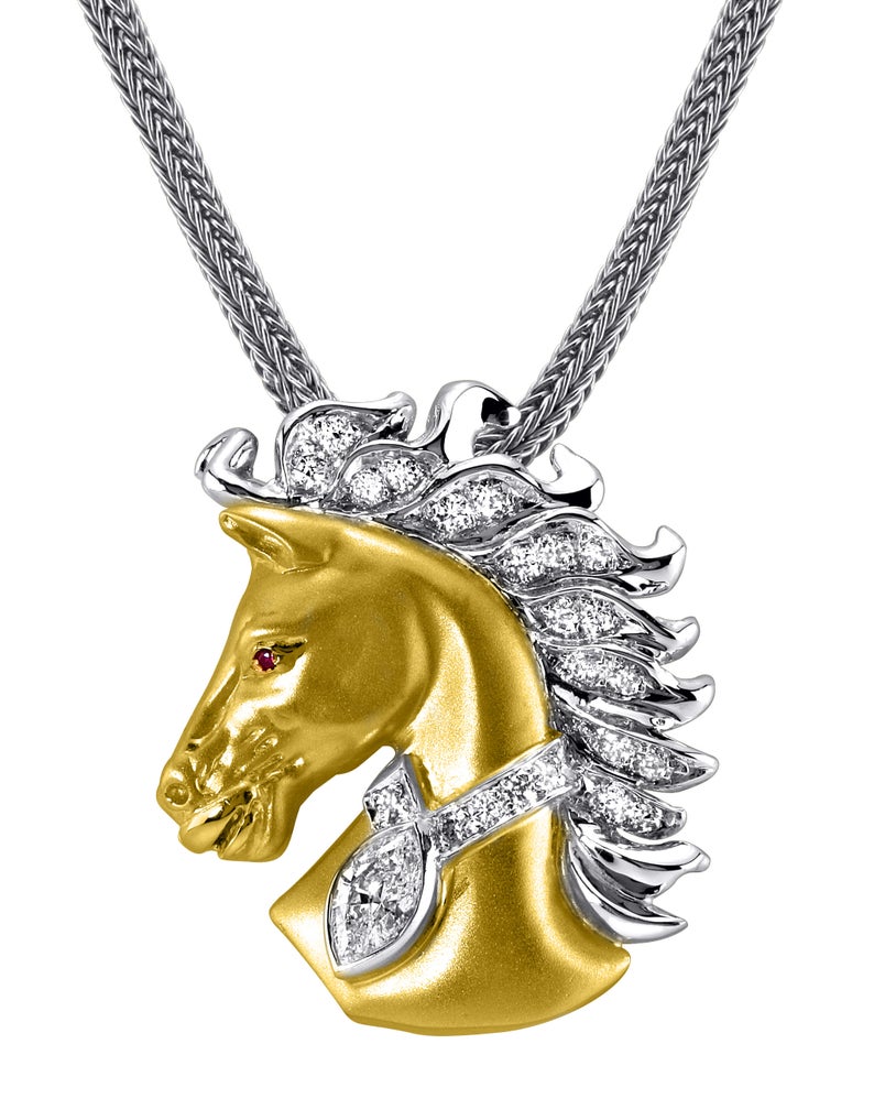 Diamond Ruby Horse Pendant